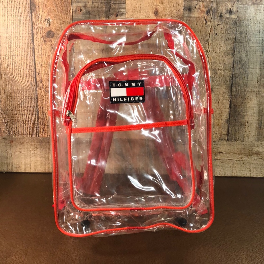 Vintage transparent book bag back pack logo flag